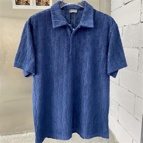 Oversized Dior Oblique Polo Shirt Blue Terry Cotton Jacquard